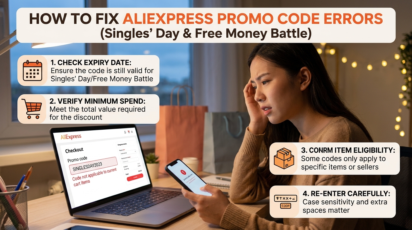알리익스프레스 프로모션 코드 오류 해결법 (광군제, 꽁돈대첩)